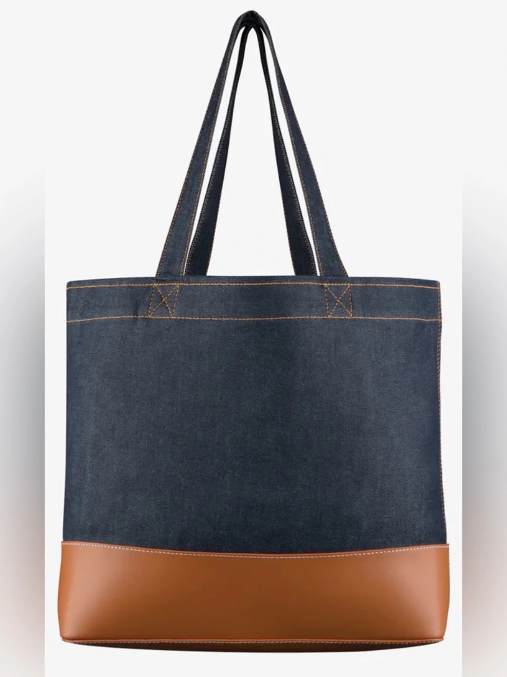 A.P.C. Navy Denim Tote with Brown Leather Base NWOT